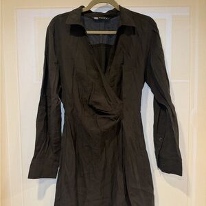 Zara Black Long-Sleeve Wrap Dress